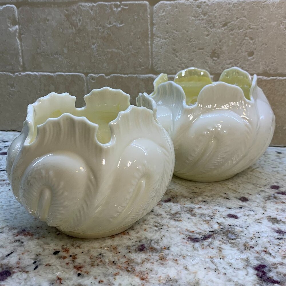 2 Belleek Ivory Cabbage Leaf Bowls Made in Ireland